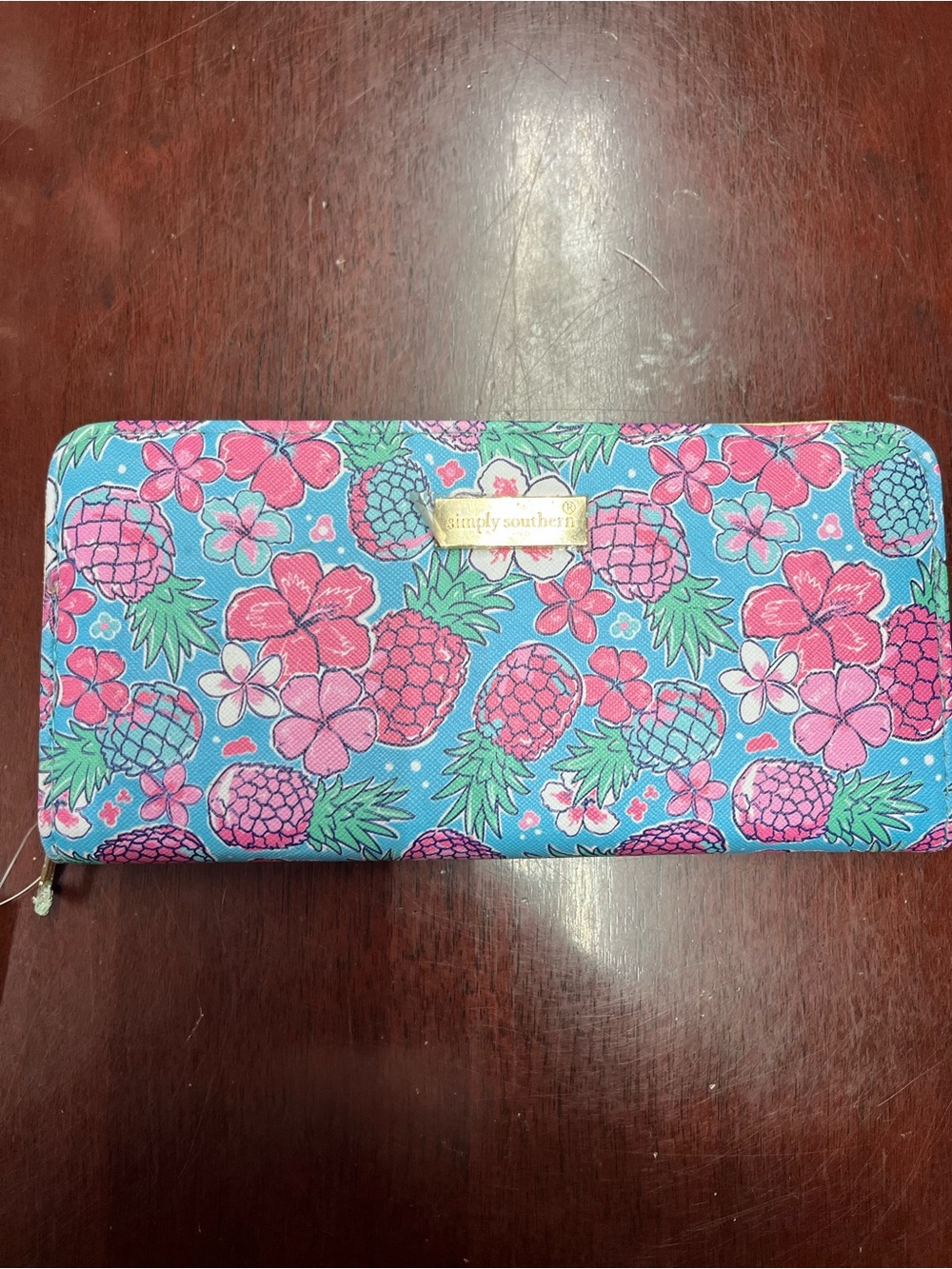 Simply Southern Blue Wallet with Pink Pineapple & Floral Print